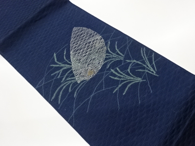 JAPANESE FUKURO OBI FOR SUMMER / UNUSED / TSUMUGI / WOVEN PLANTS